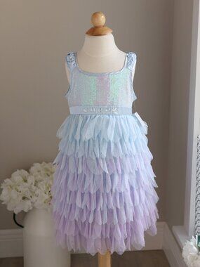 Blue Sequined Tulle Dress Special Occasion Recital Mermaid Inspired Size 6